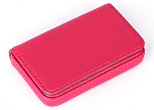 Gift Womens Business Name Card Holder Leather Pocket Wallet Box Case Hot Pink