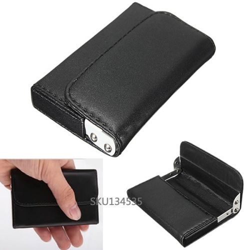 Leather Business Name ID Card Case Holder Stainless Steel Edge Pocket Box Wallet