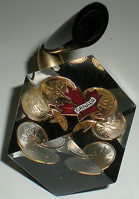 PAPERWEIGHT PEN SET HOLDER CANADA CANADIAN COIN 1990 COPPER PENNY MINT CONDITION