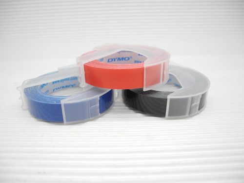 3 Pcs DYMO Embossing Labelmaker 9mm Cassette Refills, BLACK + RED + BLUE