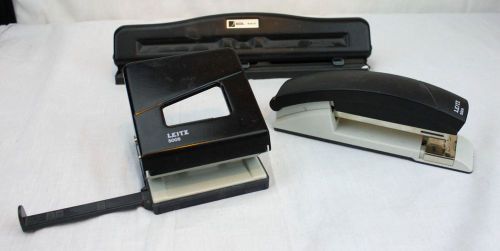 Lot Of 3 Office Desktop Leitz Stapler 5504 Two Hole Punch 5008 And 3 Hole Punch