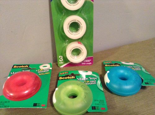 3M SCOTCH 155 MAGIC TAPE WITH DONUT DISPENSER 3 PACK AND 3 ROLLS TAPE