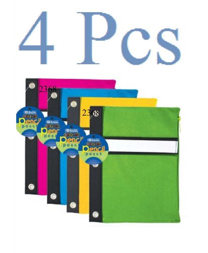 4 pcs  Bright Color 3-Ring Pencil Pouch,   ( colors may vary )