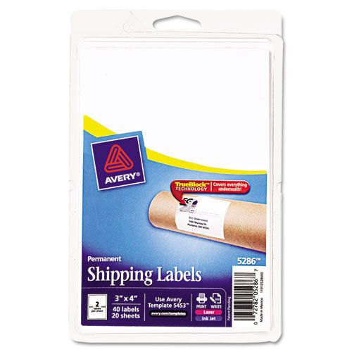 Laser/Inkjet Shipping Labels w/TrueBlock Technology, 3 x 4, White, 40/PK
