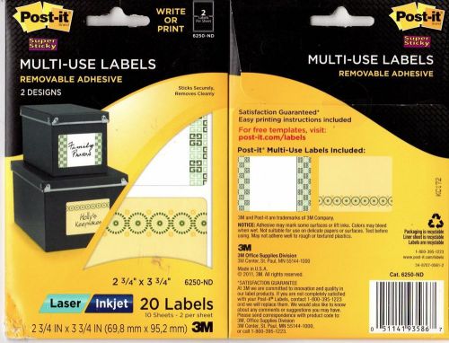 POST IT SUPER STICKY REMOVABLE ADHESIVE MULTI-USE LABELS 2 DESIGNS 6250-ND