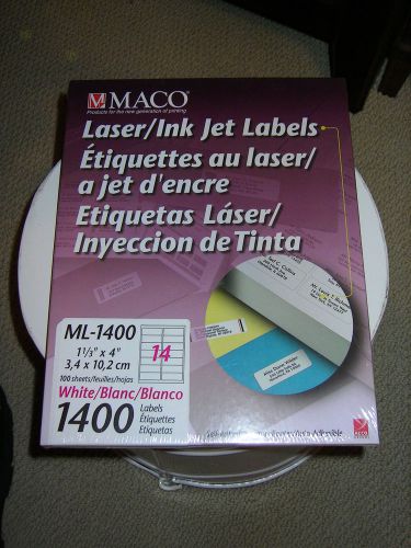 Maco ml1400 1 1/3&#034; x 4&#034; white labels laser &amp; inkjet 1400/bx 14 labels per page for sale