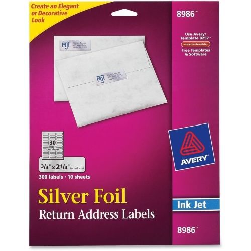 Avery Silver Foil Mailing Label - 0.75&#034;Wx2.25&#034;L - 300/Pack - Inkjet - Silver