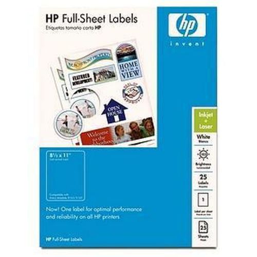 Pack/25 HP Q2550A Full Sheet Labels 8.5&#034; x 11&#034; #8165 #5165