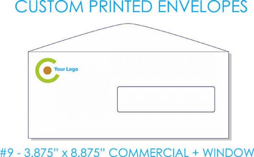 250 CUSTOM Printed #10 Commercial WINDOW Envelopes 4.125&#034; x 9.5&#034; FULL COLOR