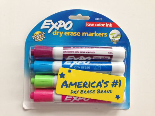 Lot of 3 Packs EXPO Low-Odor Dry-Erase Marker, Chisel Tip, Assorted, 4/Pk 81029