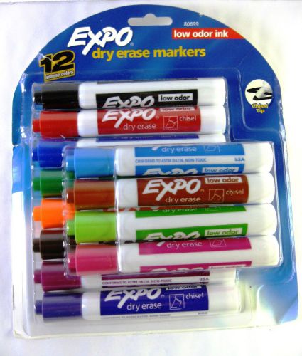 EXPO 80699 12 Dry Erase Markers COLORS Low Odor NEW