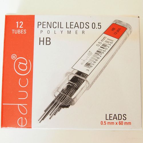 PENCIL LEADS 0.5 HB black new refill box of 12 tubes x 12 pieces mechanical lead