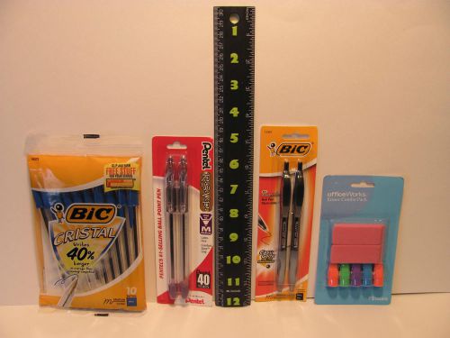 Ruler, Erasers, Pentel Inkpens, Bic Atlantis Ball Pen and Bic Blue Ink Pen   #6