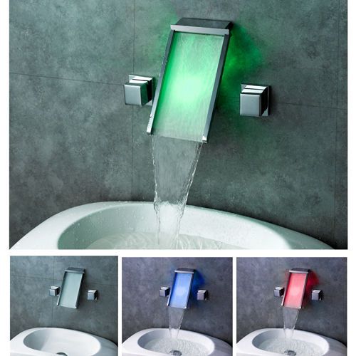 Modern LED Color Changing Wall Waterfall Sink Faucet Basin Tap Free Shipping