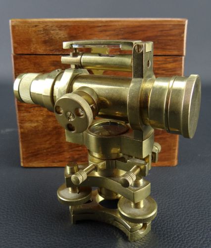 Solid Brass Surveying  Transit with Level &amp; Compass-w/Wood Box Workin