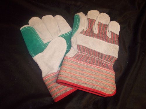 Large Cowhide Work Glove Gray &amp; Green Red Cuff