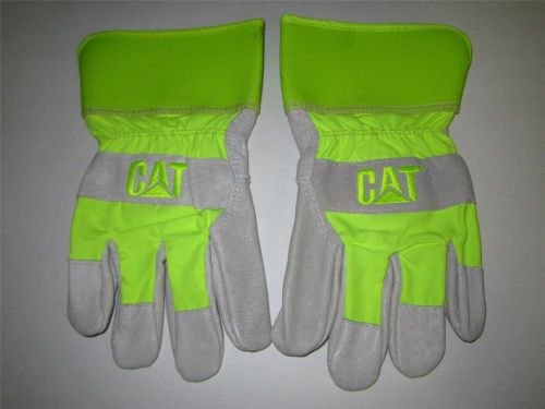 NEW CAT HIGH VISIBILITY LEATHER WORK / UTILITY GLOVES - MENS LARGE