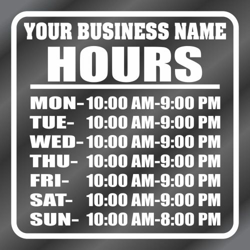 Business Custom Store Hours Vinyl Decal Graphic Restaurant Sign Window Name 14&#034;