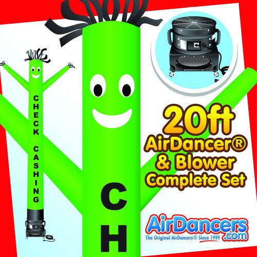 Green check cashing airdancer® &amp; blower 20ft dancing tube man for sale