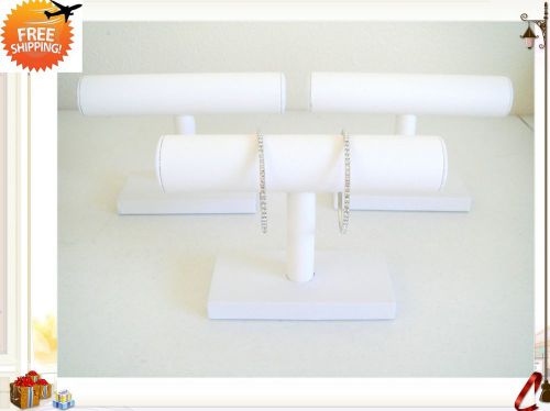 3 Pcs White Leather Bracelet and Watch T Bar Showcase Jewelry Display