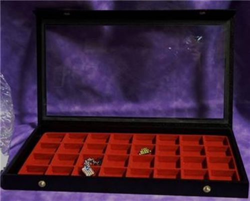 CLEAR TOP 32 EARRING/JEWELRY DISPLAY CASE RED