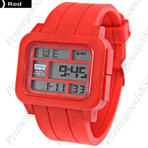 Grid LCD Electronic Alarm Chronograph Wrist Men&#039;s Wristwatch Back light Red