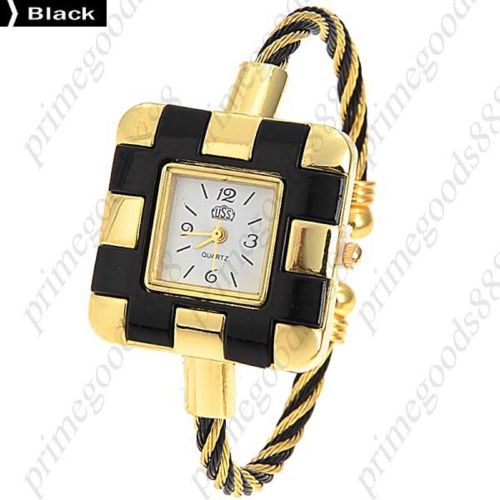 Square Hoop Bracelet Bangle Lady Ladies Analog Quartz Wristwatch Women&#039;s Black