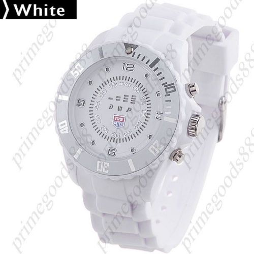 LED Digital Round Case Rubber Quartz Wrist Wristwatch Women&#039;s White