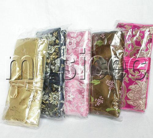 5pcs Mixed colors embroider silk Jewelry bags pouches roll T298A11