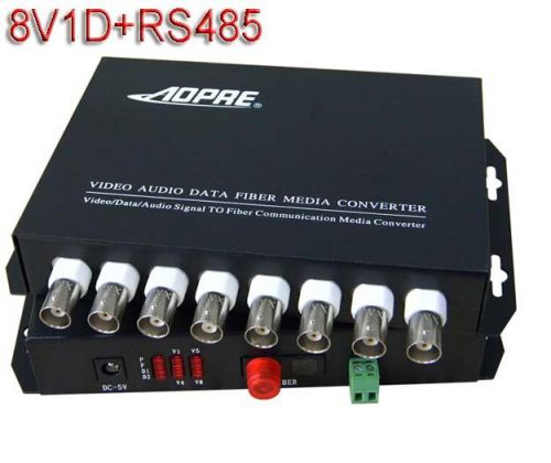 1pair 8 channel video data fiber optic media converter,8v1d,RS485,FC/Single mode