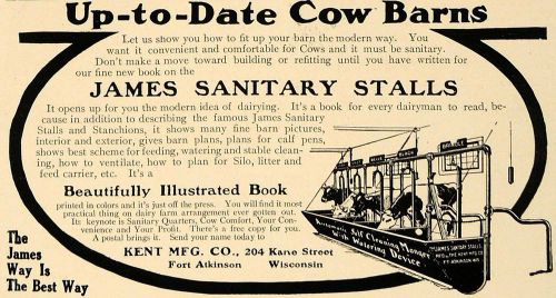 1909 Ad James Sanitary Stalls Cow Barn Fort Atkinson WI - ORIGINAL CL7