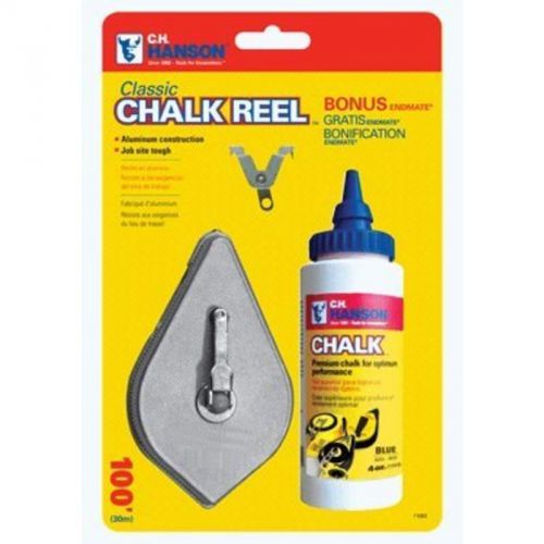 Chalk reel 100ft w/4oz blue c.h. hanson chalk lines 11083 081834110837 for sale