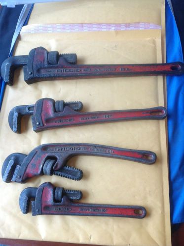 Lot of 4 Vintage Ridgid Pipe Wrenches 10&#034; 14&#034; 18&#034; and 14&#034; Offset USA