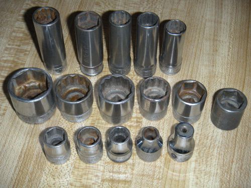 Large of Assorted Snap On Sockets, Chrome, Deep and Shallow, 6&amp;12 Point.