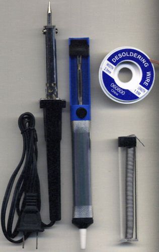 Soldering iron gun 60w solder wire wick braid desoldering pump sucker tool kit for sale