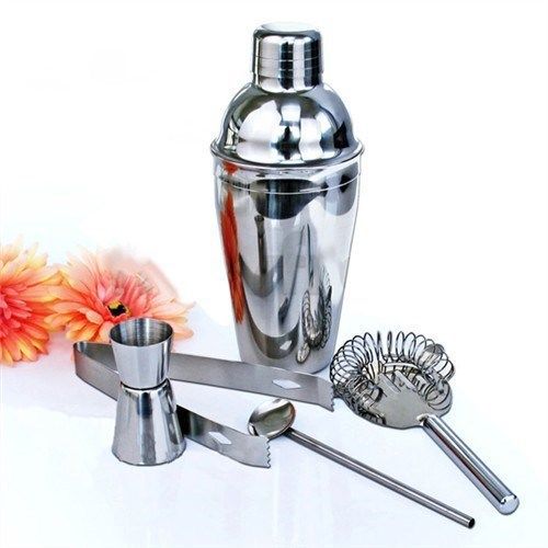 5Pcs Stainless Steel Cocktail Shaker Martini Drink Mixer Tool Home Party Kit Set