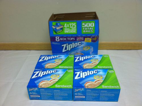 500 ct  Ziploc Sandwich Bags Smart Zip 4 x 125ct  ( 6 1/2&#034; x 5 7/8&#034; ) NEW