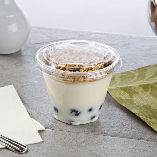 Pack of 10 clear plastic parfait cup 9 oz with 2 oz insert and flat lid for sale