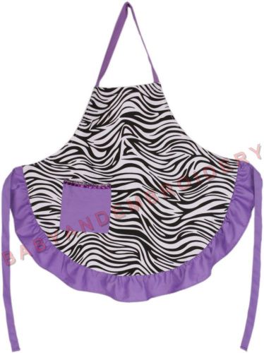 Zebra Apron Purple Adult Full Length Smock Embroidery Rhinestone Option