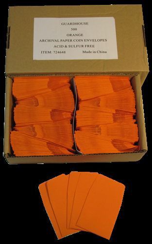 Guardhouse Orange Archival Paper Coin Envelopes, 2x2, 50 pack