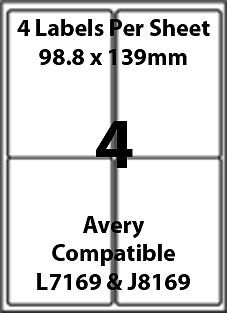 Avery Compatible Inkjet/Laser 4 Blank Address Labels 5 Sheets L7169