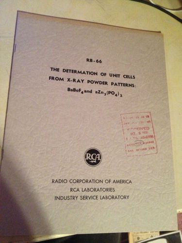 VINTAGE DETERMATION UNIT CELLS X-RAY POWDER PATTERNS RCA 1956 RESEARCH