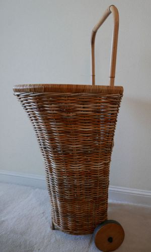 Rolling Wicker Basket Market Laundry Cart Cane French Vintage Shabby Chic