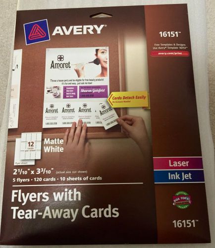 Avery 16151 Flyers with Tear-Away Cards, Matte White, Package of 120 Cards, New