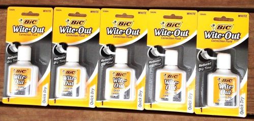 Lot Of 5 BIC White Out Correction Fluid quick dry 0.78 oz NEW