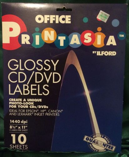 New Printasia Glossy CD/DVD Labels Inkjet Printer 10 sheets-2 labels per sheet