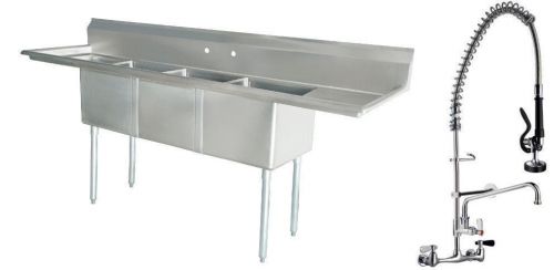 3 Compartment Sink 18&#034; x 18&#034; with Pre-Rinse Faucet