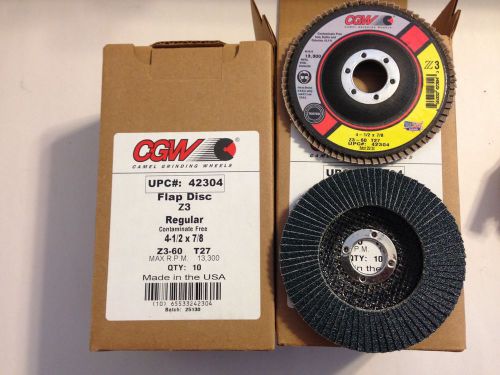 2 Boxes of 10 CGW 4 1/2&#034; X 7/8 Z3 flap disc  60 grit 100% zirconia T27       A