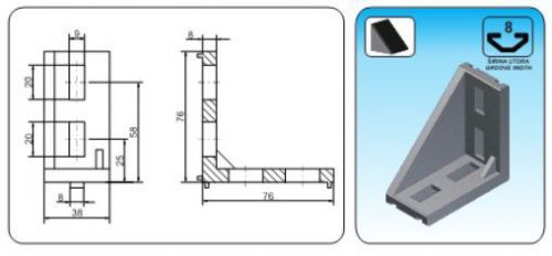 T slot angle 38x76x76 serial 8 (1pcs) for sale