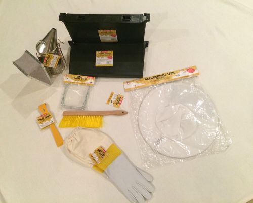 Little giant beekeeping supplies kit smoker veil feeder hive tool brush gloves for sale